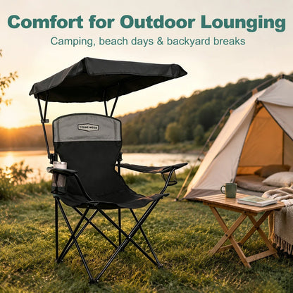 Camping Chair with Canopy, Beach Chair with Shade,Portable,Lightweight Oversized for All, Easy to Open and Close Without Install