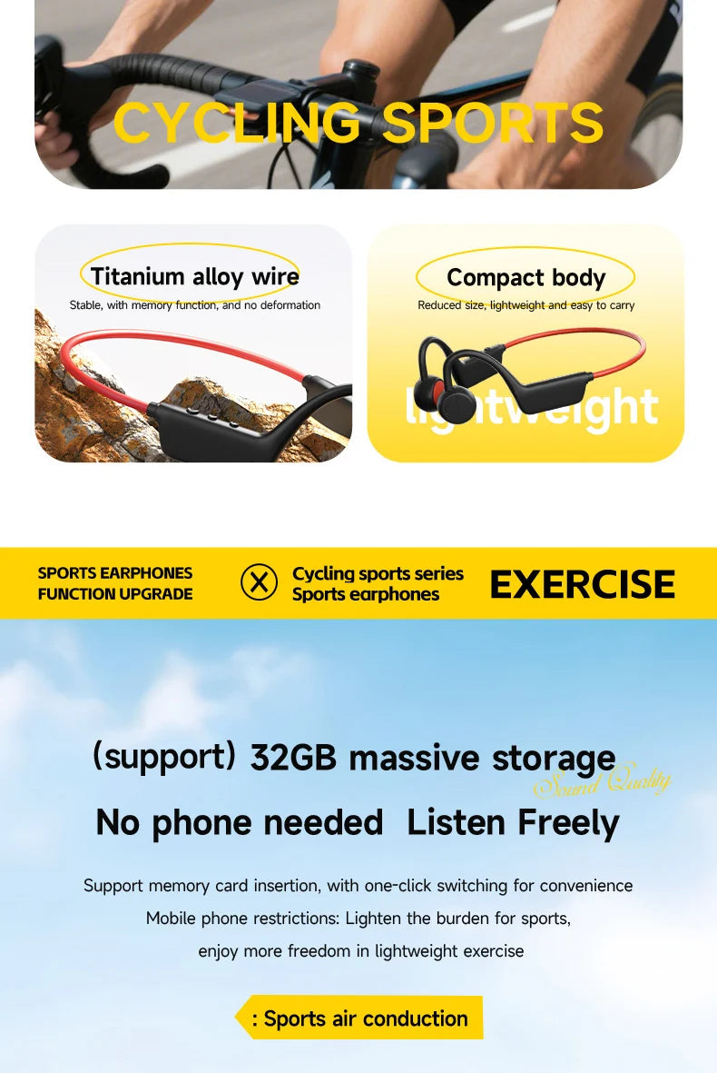 2026 Bone Conduction Headset Bluetooth 5.4 With Mic Waterproof Exercise Fitness Wireless Swimming Sports Headphone New