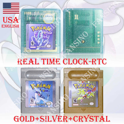 GB/GBC Real Time Clock Pokemon Crystal/Gold/Silver Version Video Game Cartridge with Battery USA/NOE/FRA/ESP/ITA Version