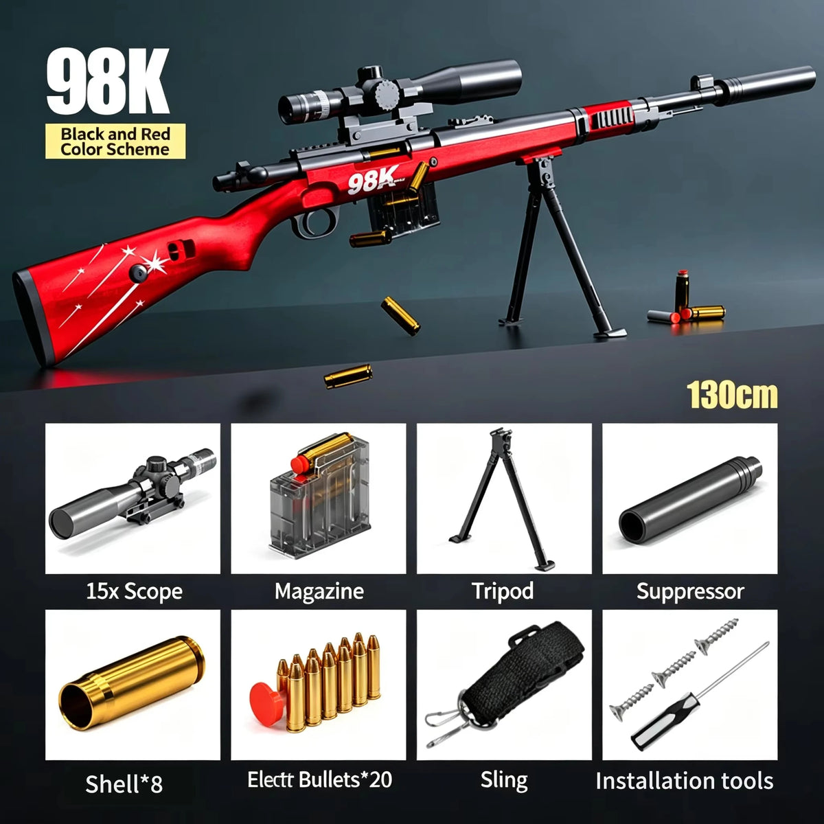 130cm Large Kar98k Soft Bullet Gun, Capable Of Firing Soft Bullets, Throwing Toy Soft Bullet Gun, Birthday Gift Toy Gun Model