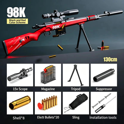 130cm Large Kar98k Soft Bullet Gun, Capable Of Firing Soft Bullets, Throwing Toy Soft Bullet Gun, Birthday Gift Toy Gun Model