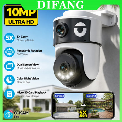 WiFi Dual Lens Dual Screen Camera 5K 10MP Waterproof AI Tracking O-kam Pro Outdoor Street CCTV Surveillance Cam