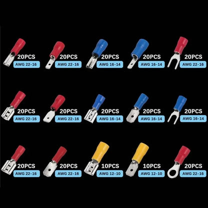 Vehicle Electrical Wire Connectors Kit Assorted Male Female Spade Ring Fork Butt Quick Splice Insulated Terminals For Automotive