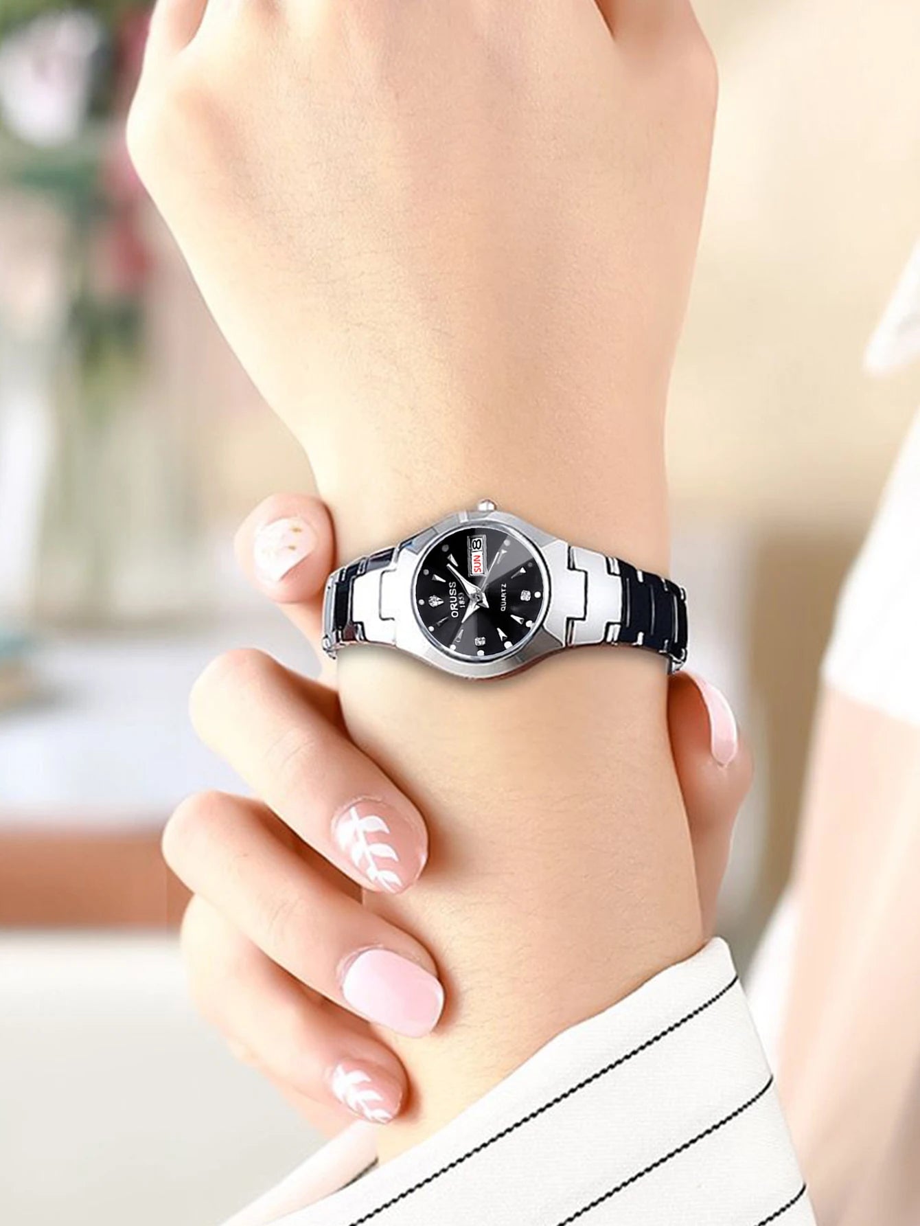 ORUSS Business Casual Womens Quartz Watches Luxury Fashion Wristwatch Stainless Steel Date Week 30M Waterproof Womens Wristwatch