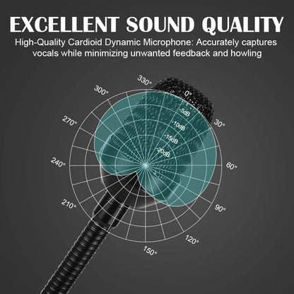 Professional Dynamic Gooseneck Microphone with XLR Connector, Metal DJ Mic, Adjustable Flexible Stand, No Battery Required, Micr