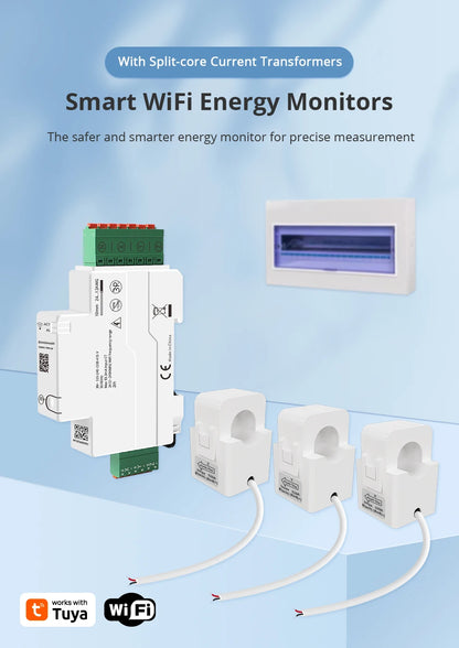 Zemismart 120A Zigbee WiFi 3 Phase Energy Meter Smart Din-rail Power Monitor Withdrawable Split-core CTs Works with Tuya App