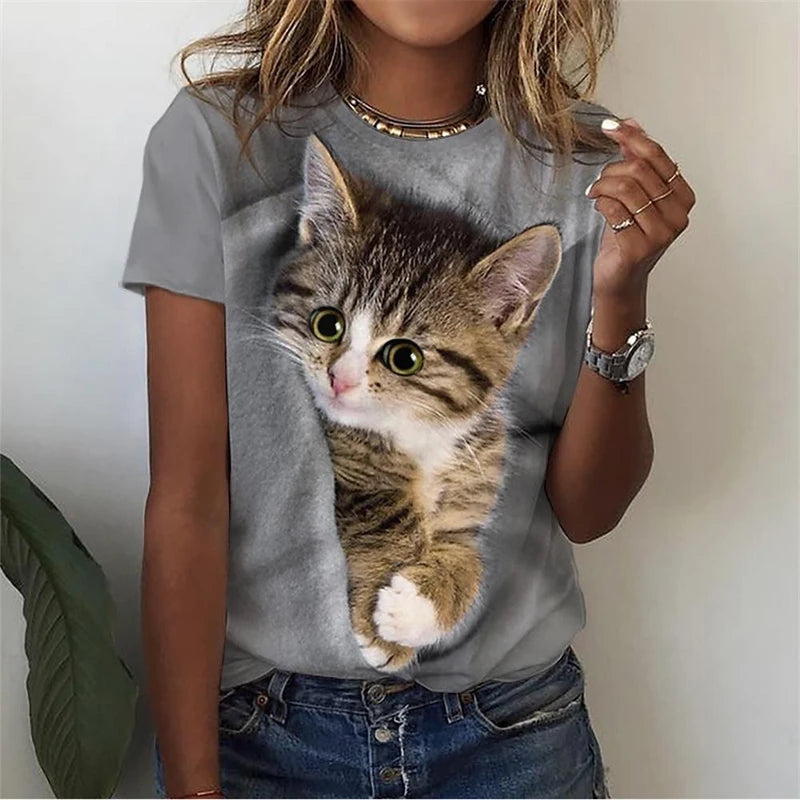 3d Kawaii Cat Printed T Shirt Women Clothing Funny Dog Animal Print Short Sleeve Tees Female Y2k Tops Girl Casual Fashion Tshirt