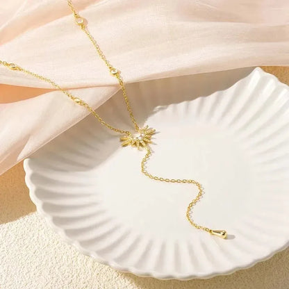 Stainless Steel Y-Shaped Pendant Necklace for Women Girls, Elegant Fashion Simulated Diamond Long Tassel Dangle Jewelry Gifts