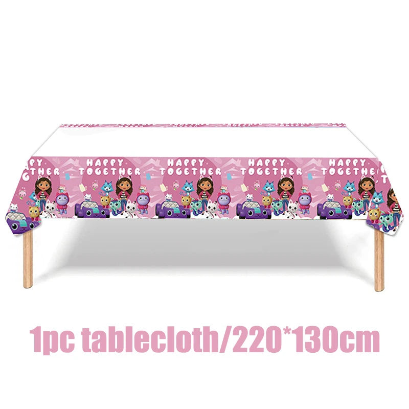 Gabby Dollhouse Birthday Party Supplies Plates Cups Tablecloth Napkins Gabby Cat Birthday Decoration Supply Kit Kids Party Favor