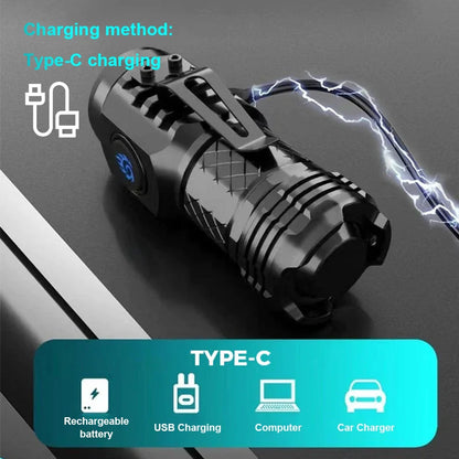 High Strong Power LED Flashlight Built-in Battery Type-C Rechargeable with Pen Clip Torch Outdoor Camping Emergency Lantern