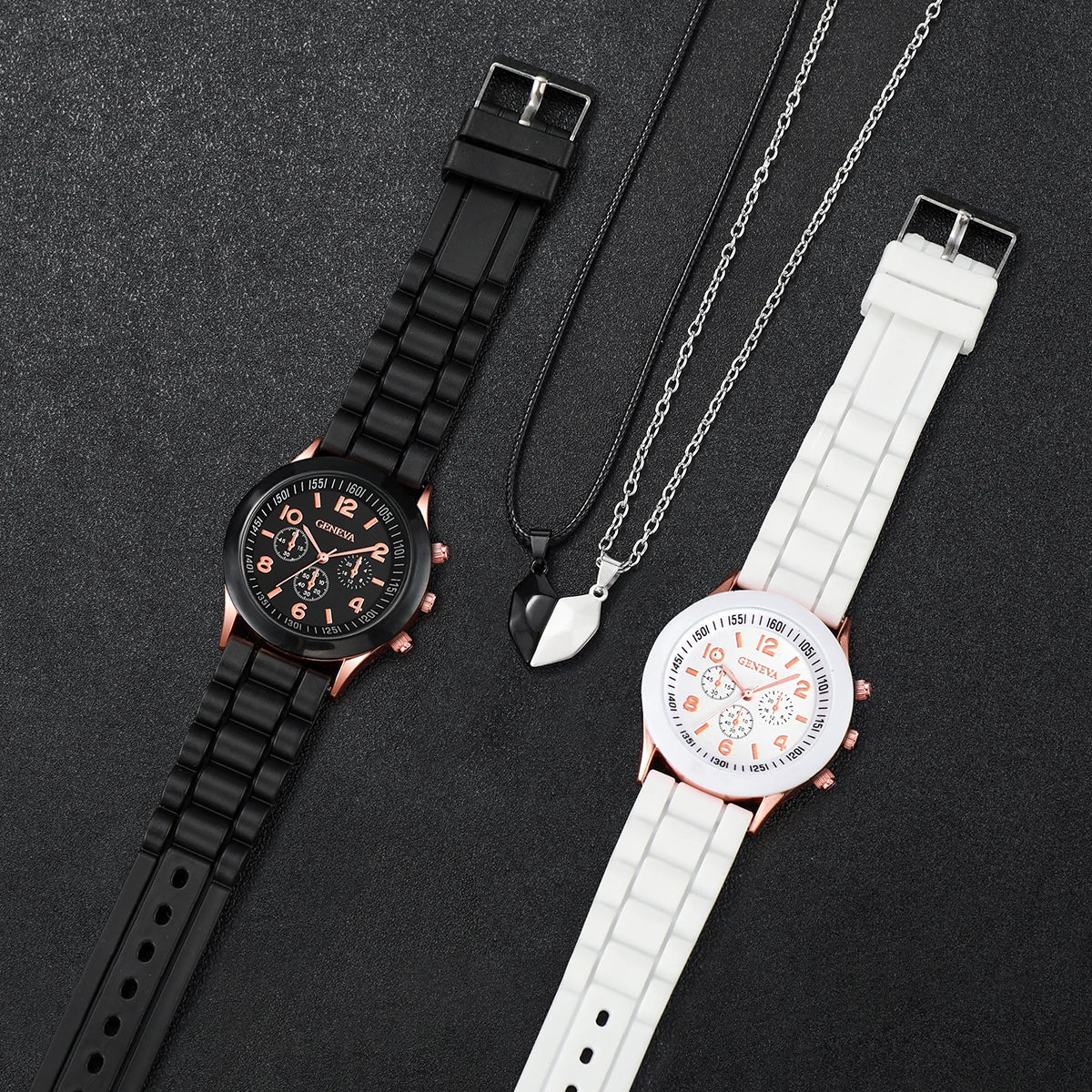 4 Pcs Fashion Couple Watches Casual Set Female Silicone Bracelet Male Wrist Watch Quartz Watch Female (Without Box)