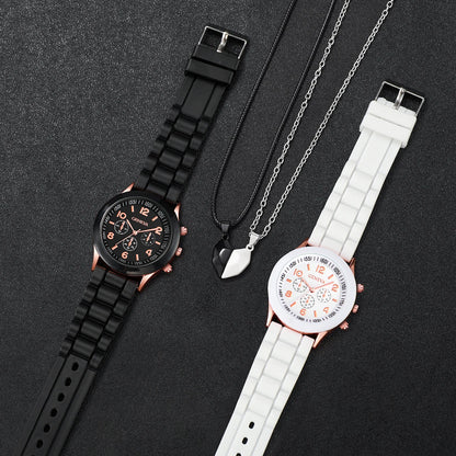 4 Pcs Fashion Couple Watches Casual Set Female Silicone Bracelet Male Wrist Watch Quartz Watch Female (Without Box)