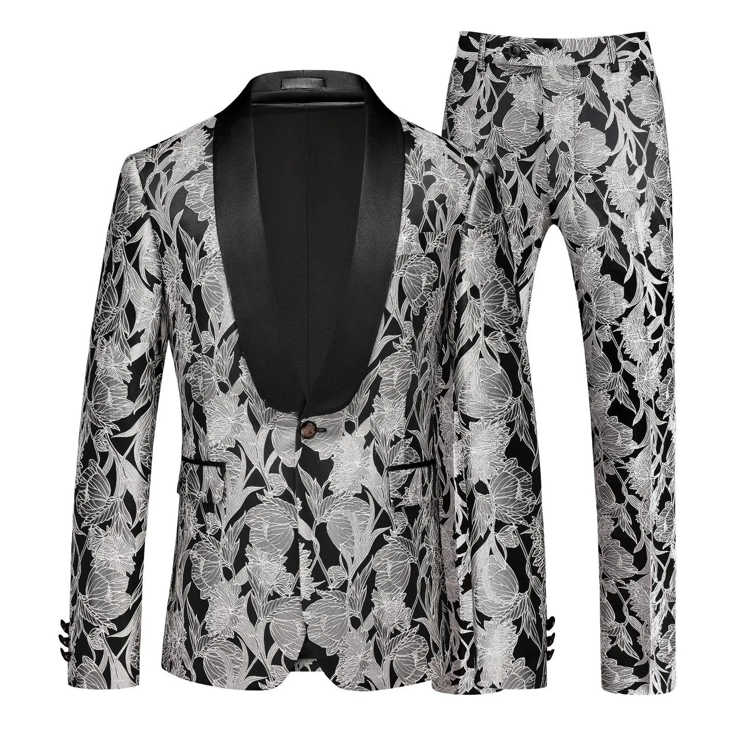 Man Outfit Fashion Printed Patchwork Slim Long Sleeve Men Suit Sets Single-breasted Blazer Straight-leg Pants Male 2-piece Suits