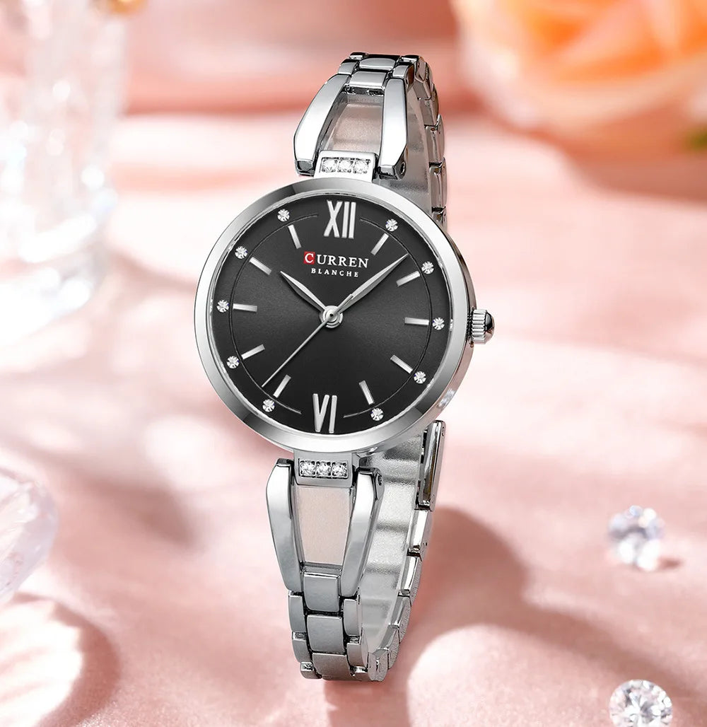 CURREN 9092 Quartz Watches Women Elegant Bracelet Stainless Steel Strap Rhinestone Fashion Ladies Simple Watch Gifts reloj mujer