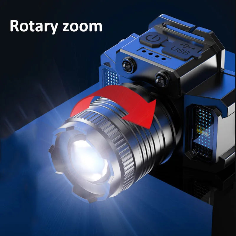 Super Bright T51 LED Sensor Headlamp USB C Rechargeable Headlight Led Head Torch With built-in battery Camping Fishing Lantern