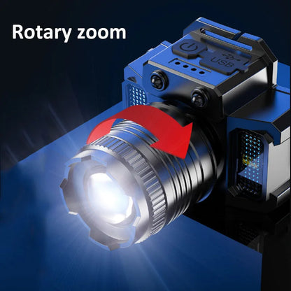 Super Bright T51 LED Sensor Headlamp USB C Rechargeable Headlight Led Head Torch With built-in battery Camping Fishing Lantern