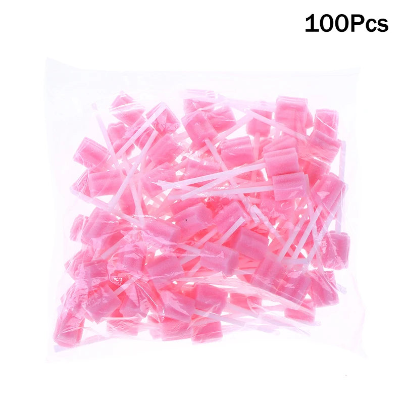 【100Pcs Disposable Oral Care Sponge Sticks Oral Swabs Single Use Stick Plum Blossom Shape Cleaning Accessories】