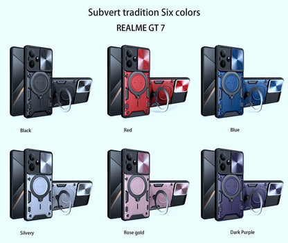 For Realme GT7 5G Case Armor Slide Camera Lens Protect Back Cover For OPPO Realme GT7 GT 7 RealmeGT7 Magnetic Holder Ring Funda