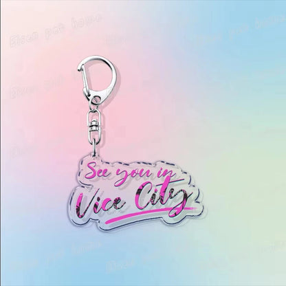 Classic Game Vice City Keychains for Accessories Bag Charm San Andreas Pc Games Lovers Keyring Jewelry Fans Gifts