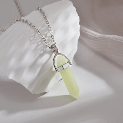 2Pcs/Set Luminous Hexagonal Column Heart Pendant Couple Magnetic Necklace Natural Stone Geometric Pendant Necklace Jewelry Gifts