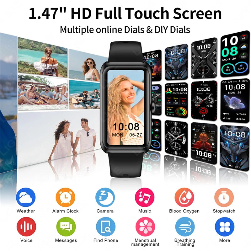 LIGE Fashionowy Smartwatch z Pełnym Ekranem Dotykowym Męski Damski Przypomnienie o Połączeniach Bransoletka Damska 100+ Trybów Sportowych Monitor Tętna Smartwatch