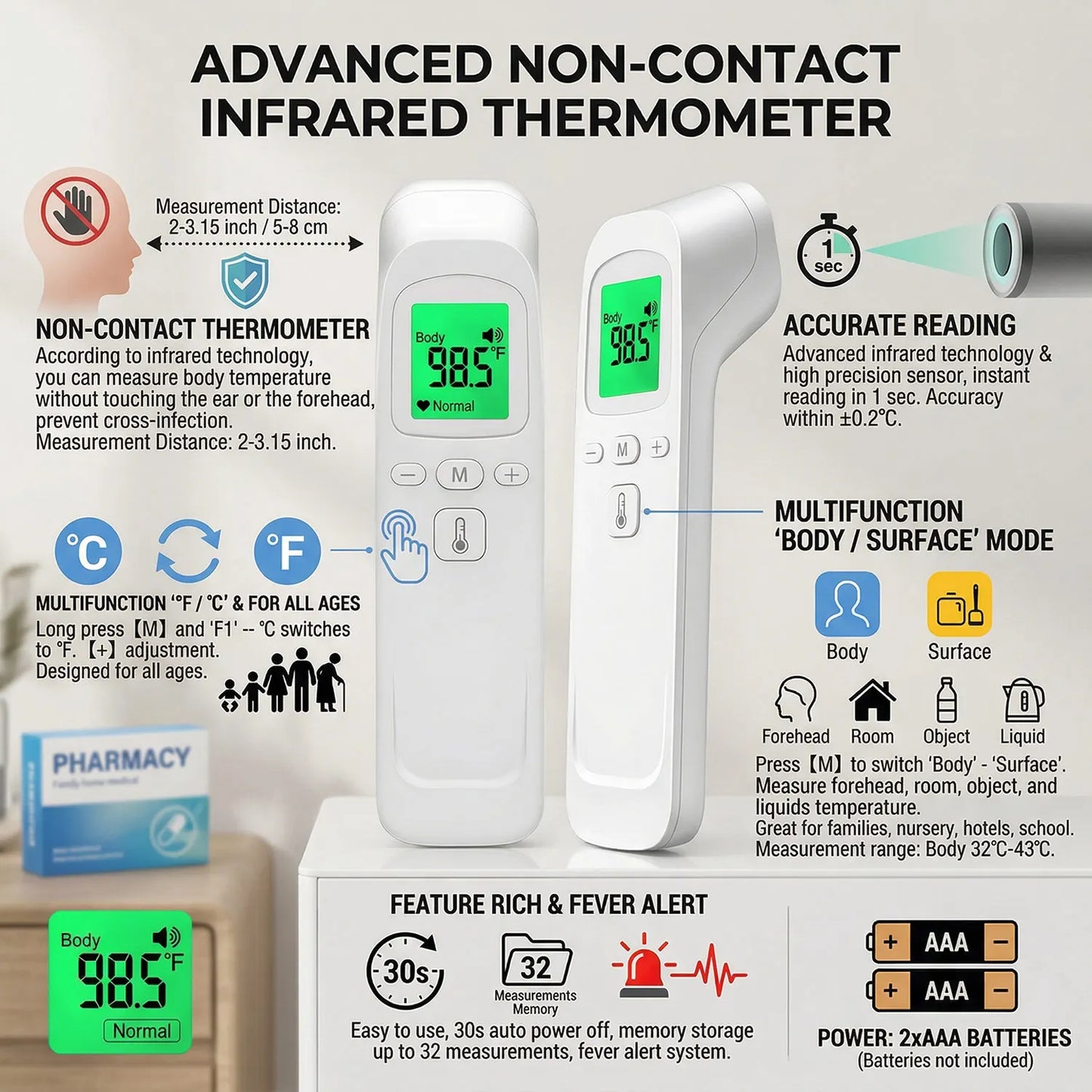 Oximeter SpO2 finger Finger Pulse Oximeter Thermometer Electronic Forehead Thermometer Home Adult Children Thermometer