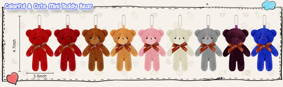 18-90Pcs Mini Teddy Bear Toy Plush Stuffed Bear Doll for Keychain Craft DIY Accessory Birthday Gifts Party Favors Supplies 4.7in