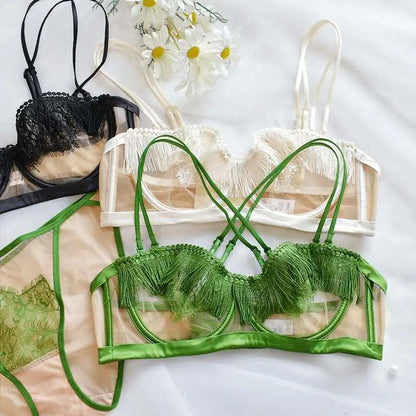 BANERDANNI Light Luxury Sexy French Backless Bra Set - Sheer Mesh Minimizer Bralette Ultra-Thin Lace Lingerie Limited Stock Sale