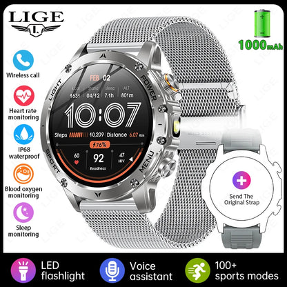LIGE 2026 New Ultra Military Grade 1000mAh Battery Smart Watch For Men IP68 Waterproof Sports Fitness Bluetooth Call Smartwatch