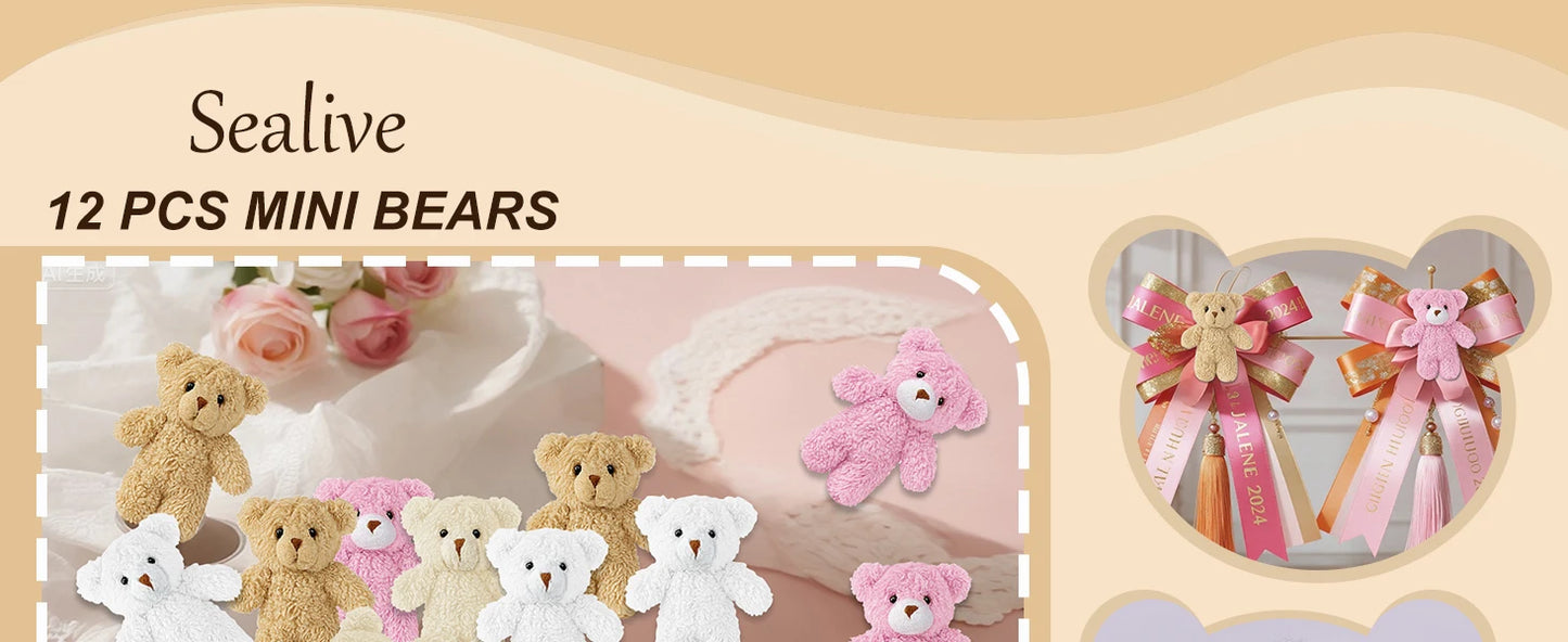 12-500Pcs Mini Teddy Bears Tiny Soft Stuffed Teddy Bear Small Plush Bears Bulk for Birthday Party Decor Favors Bag Keychain