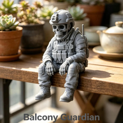 Sitting Tactical Skull Soldier Cool Ornament Home Office Military Skull Soldier Figurine Whimsical Seated Warrior Ornament Decor