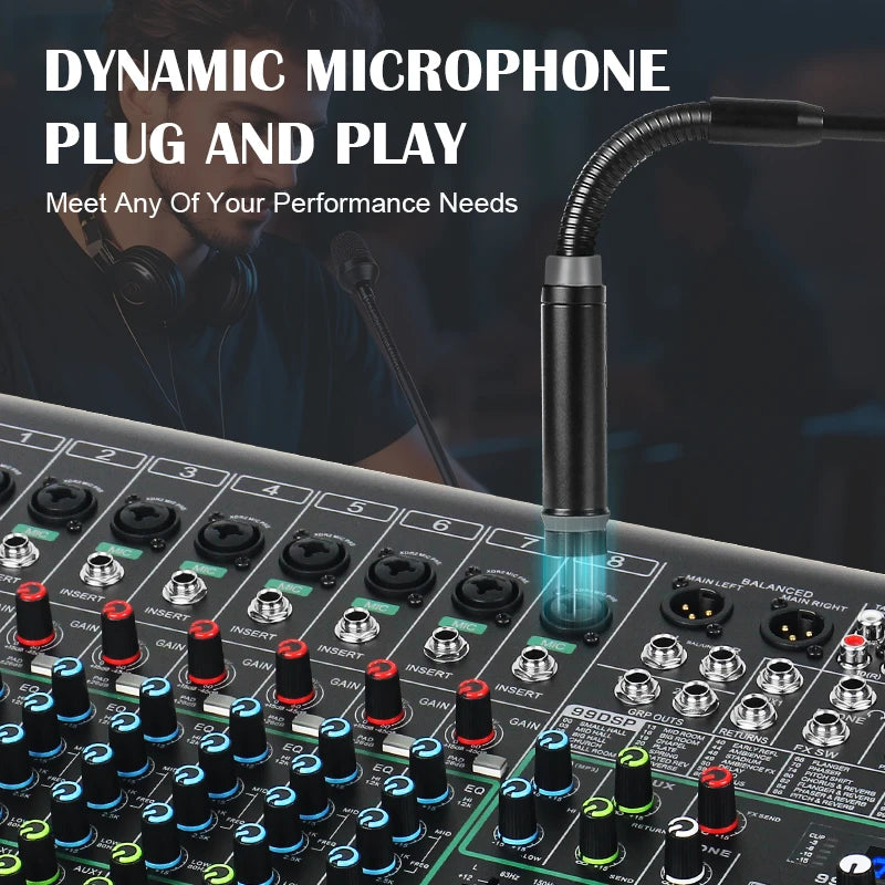 Professional Dynamic Gooseneck Microphone with XLR Connector, Metal DJ Mic, Adjustable Flexible Stand, No Battery Required, Micr