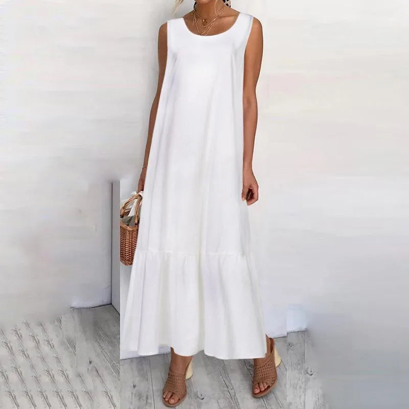 New Dresses 2025 Woman Fashion Summer Solid-color Cotton-linen Sleeveless Plus Size Women's Loose-fitting Long Dress Skirt