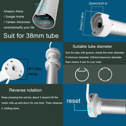 Tuya WiFi Mini Motorize Roller Blind Motor Smart life App Shutter Shade Engine For 38mm Tube Voice Smart Control Home Automation