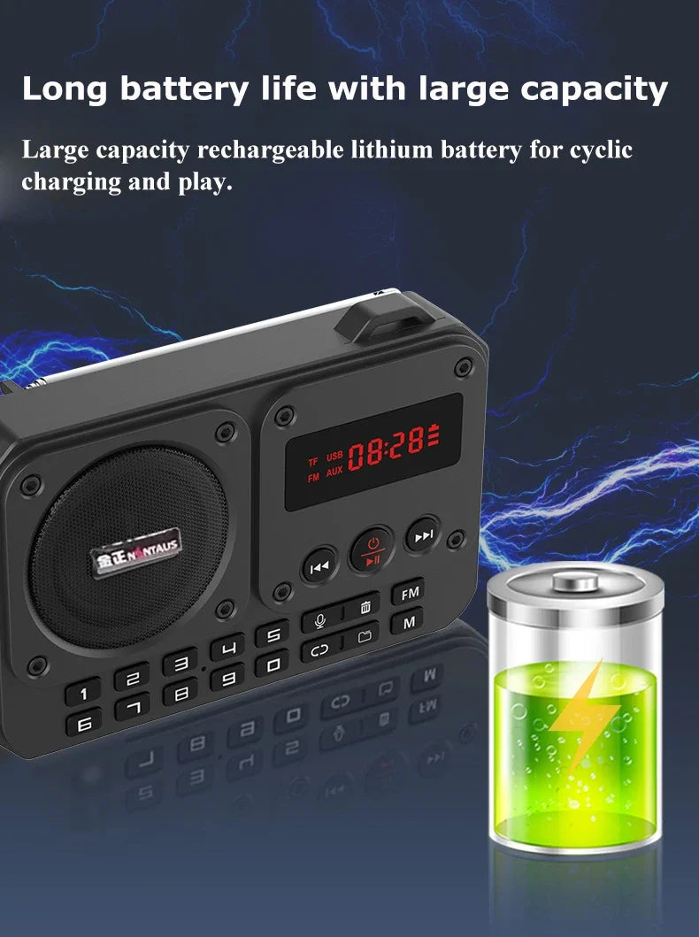Mini Portable FM Radio Multifunctional Radios Bluetooth Speaker Recorder with LED Display Folder Switching TF Card U Disk Play