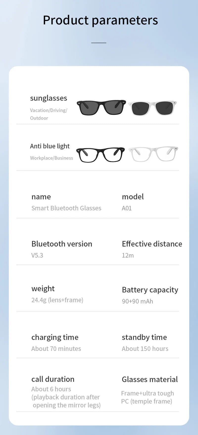 VIVO AI Intelligent Glasses Fashion Waterproof Multifunctional Bluetooth Call Playing Music Smart Sunglasses For Men & Woman