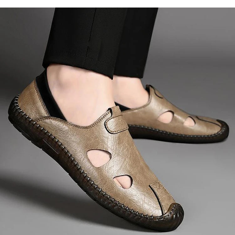 Men's Comfortable Soft-Soled Slip-On Sandals Breathable Hollow-Out Anti-Slip Wear-Resistant Business Casual Loafers-8222