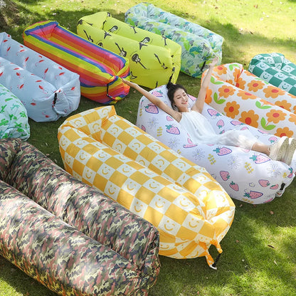 Pillow style inflatable sofa, outdoor portable lazy air sofa, foldable inflatable bed, sleeping bag