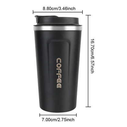 Thermo Cafe Coffee Mug Car Thermos, 380/510ml Leak-Proof Travel Cup for Tea Water Coffee, Double Stainless Steel
