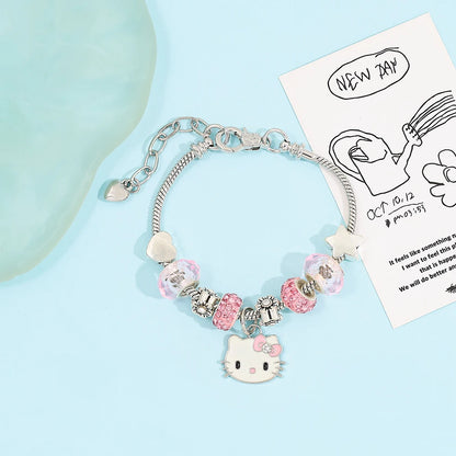 Sanrio Hello Kitty Alloy Pendant Necklace Bracelet Set Adjustable Cute Cartoon Anime Jewelry Gift for Women
