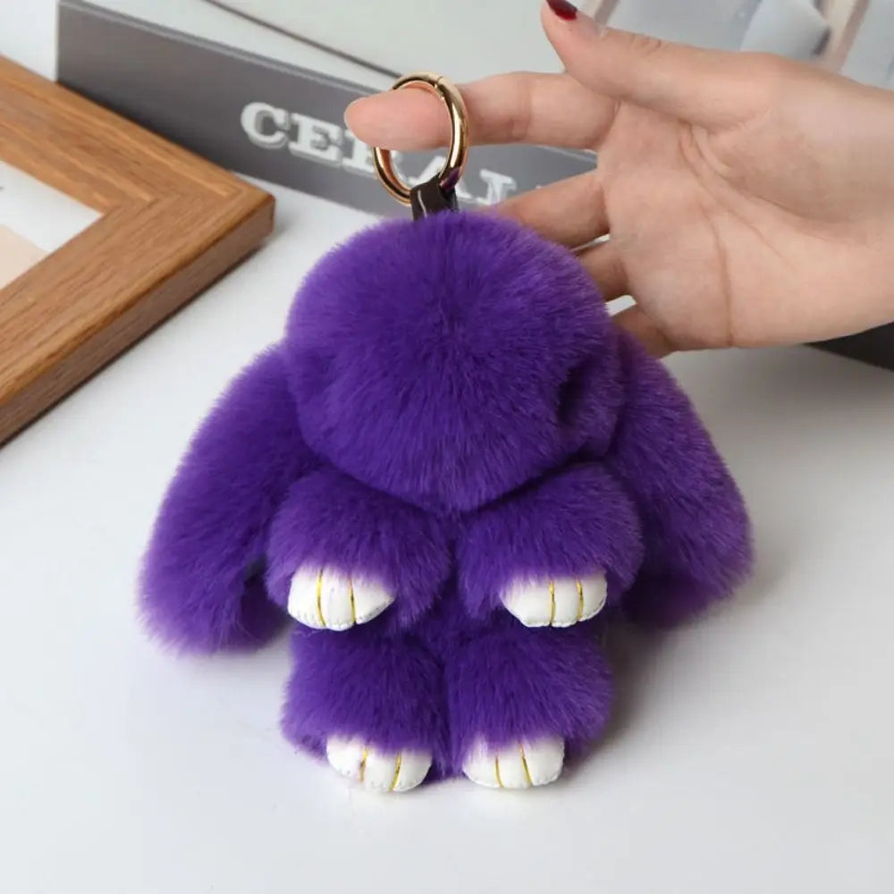 Fluffy Bunny Keychain - Plush Play Dead Rabbit Doll with Bow, Cute Animal Keychain Toy for Kids Girls, Soft Furry Gift