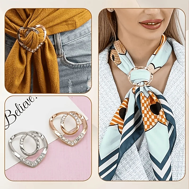 4-piece Elegant Scarf Buckle Set - Zinc Alloy Metal Circular Shirt Clip, Dress and Scarf, Women's Fashion Accessories