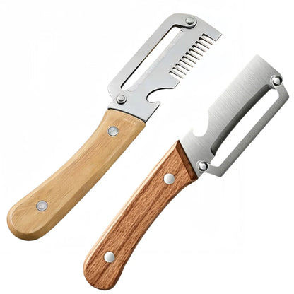 Multifunctional Vegetable Peeler with Sharp Stainless Steel Swivel Blade Wooden Handle and Bottle Opener for Kitchen Fruits
