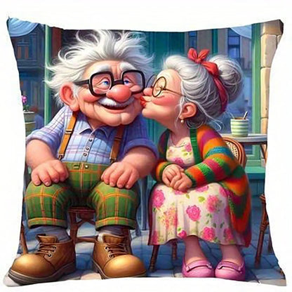 Adorable Elderly Couple Artistic Pillowcases: Share Warmth and Love Sofa cushion cover home room decoration 2D flat printing