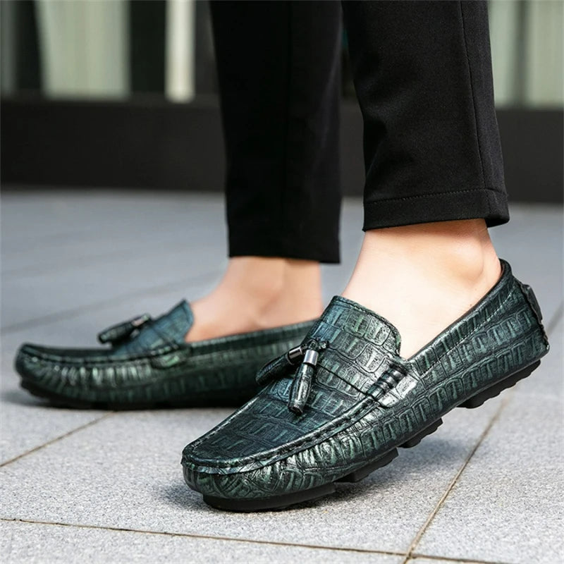Men's Leather Tassel-Detailed Loafers, Men's Daily Casual Slip-On Footwear, Men's Reinforced Heel Slip-Proof Footwear Loafers
