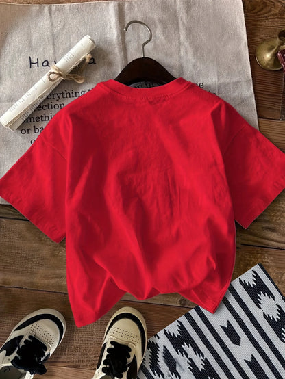Vintage Car Print T-Shirt Medium Stretch Knit Fabric Casual Sports Style Spring/Summer Top  y2k top  women clothing