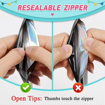 Ziplock Bags 100PCS Holographic Bag Zip Lock Gift Bags Plastic Iridescent Storage Zip Packaging Bags for Earrings Jewelry