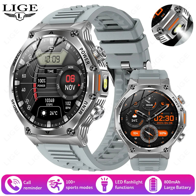 LIGE Nowy Smartwatch Męski 800 mAh Ultra Długa Żywotność Baterii Wodoodporny Zegarek Sportowy Outdoor Połączenia Bluetooth Wojskowy Smartwatch 2025