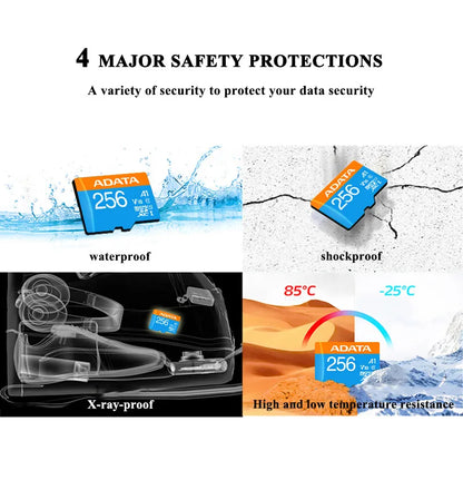 ADATA Micro SD Card 32GB 64GB 128GB 256GB A1 Memory Card C10 UHS-I High Speed Memory Card micro SDXC card with adapter for Phone