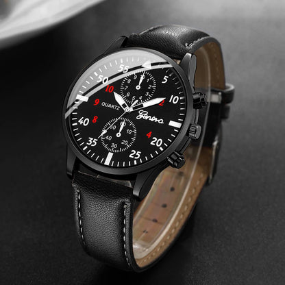 4PCS Fashion Men Business Watches Jewelry Set Casual Arabic Dial Male Leather Strap Quartz Wristwatch Reloj Hombre (Without Box)